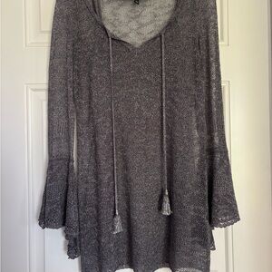 White House Black Market Gray Relaxed Tunic with Tie Front